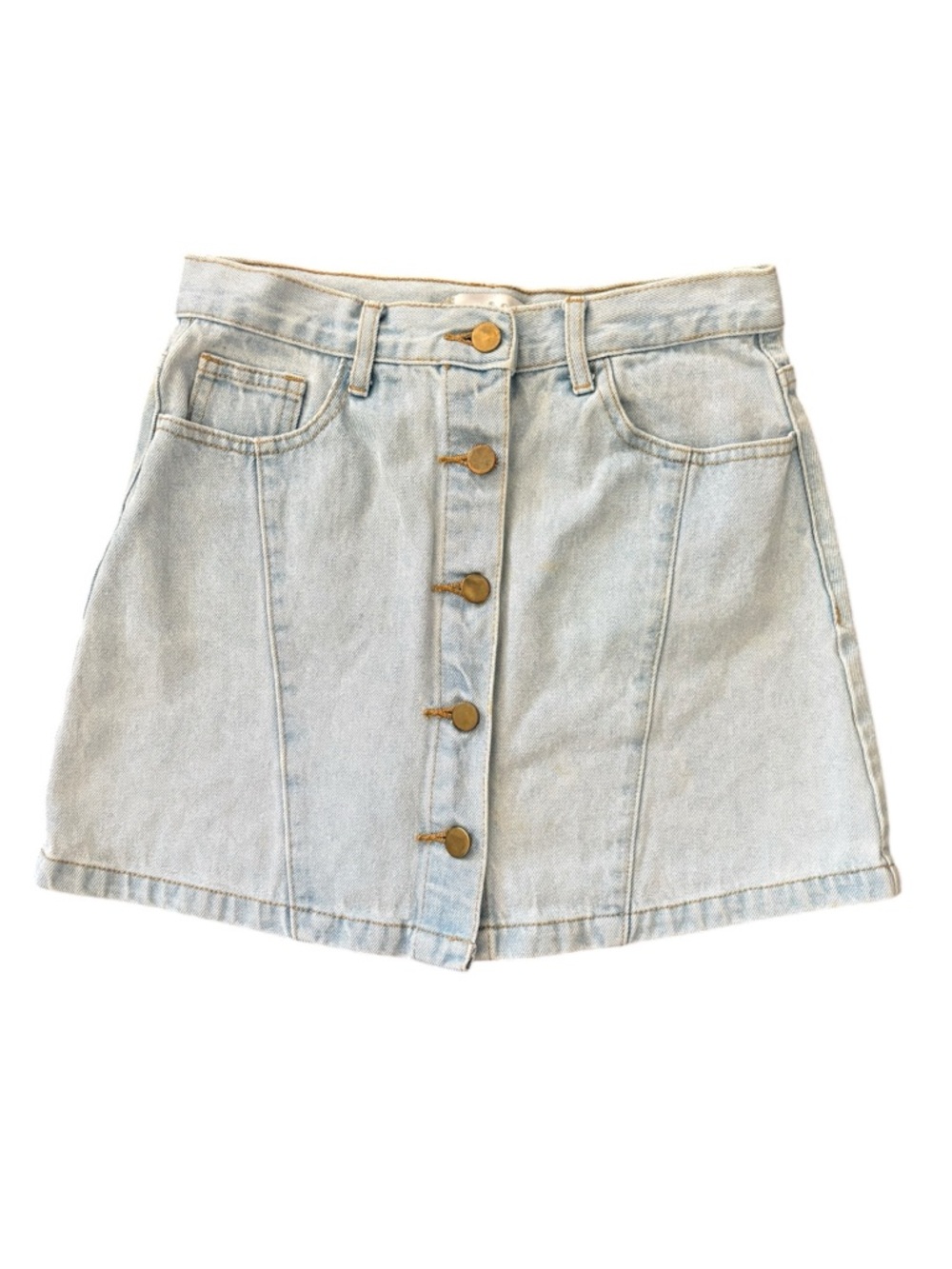 Light Wash Denim Button-Front Mini Skirt